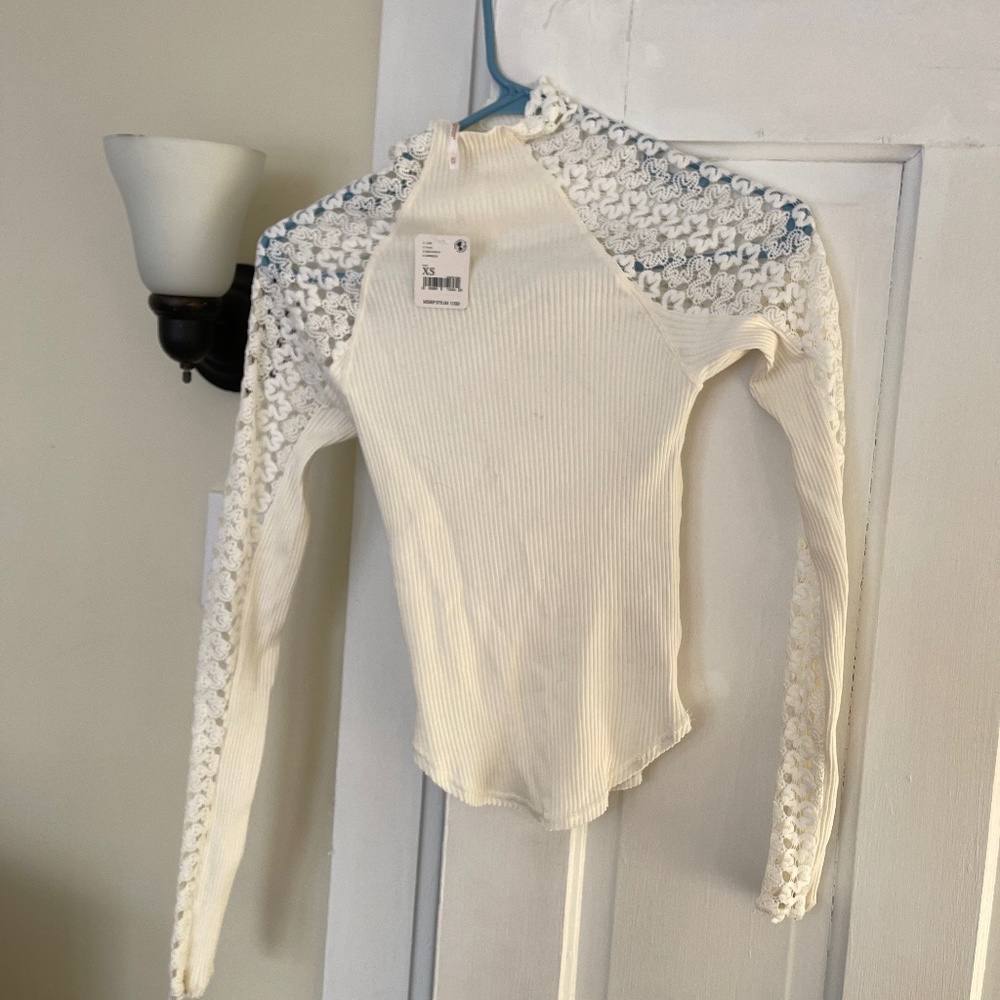 Free People Mock Lace Neck Top